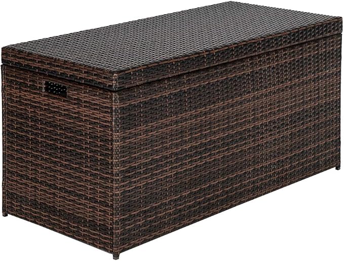 Henf Large 132 Gallon Outdoor Wicker Storage Box Patio Rattan Storage Deck Box, All Weather Patio Furniture Storage Organizer for Storing Tools, Accessories and Toys (Brown)
