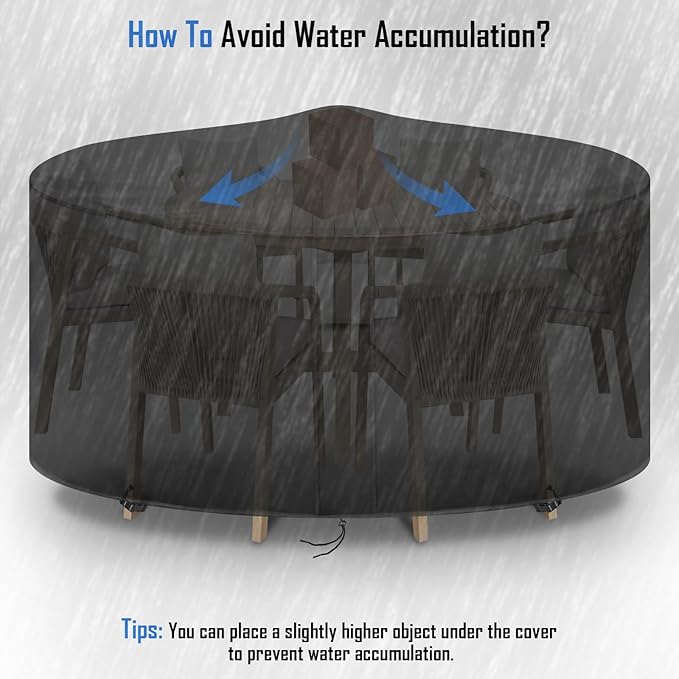 Round Patio Furniture Covers Waterproof, Outdoor Round Table Cover Tall Bar Height Outside Table and Chairs Set Covers for Winter, Rainproof Fadeproof