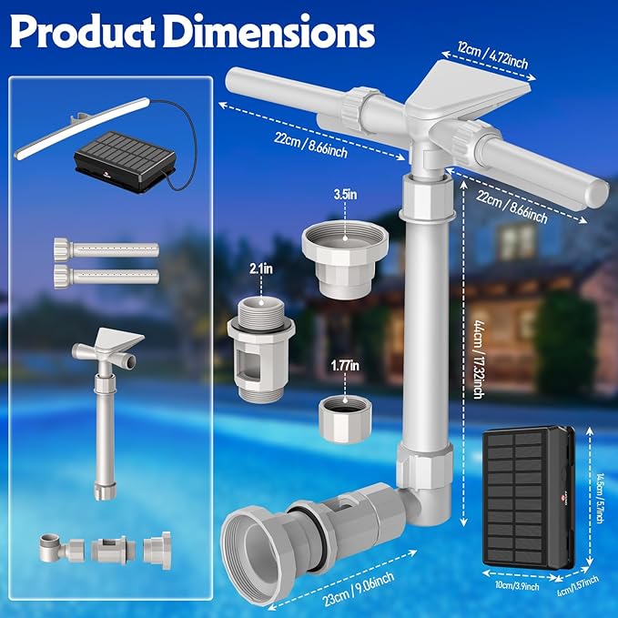 Mooroer Solar Pool Fountain with 9-Color LED Lights, Dual-Head Adjustable Waterfall Sprinkler, Cools Water 10-20°F, Remote Control & Light Sensor for Above/Inground Pools, Relaxation & Party Decor