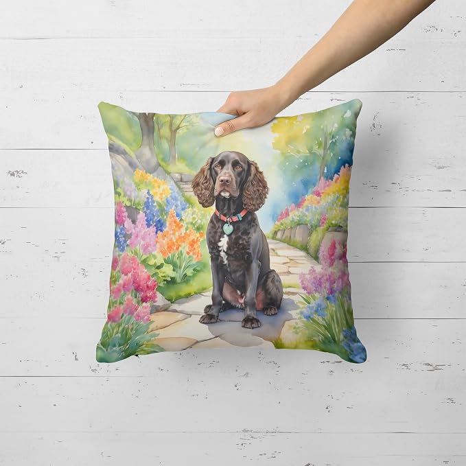Caroline's Treasures American Water Spaniel Spring Garden Throw Pillow Machine Washable, Indoor Outdoor Decorative Pillow for Couch, Bed or Patio, 18Hx18W