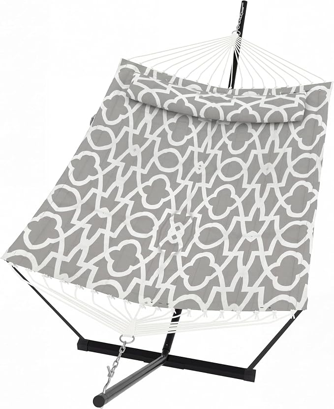 IDEALHOUSE Double Hammock with Stand, 2 Person Outdoor Hammock, 450 Lb Capacity, Pillow Included, 12 ft Stand for Patio, Backyard, Poolside, Light Gray