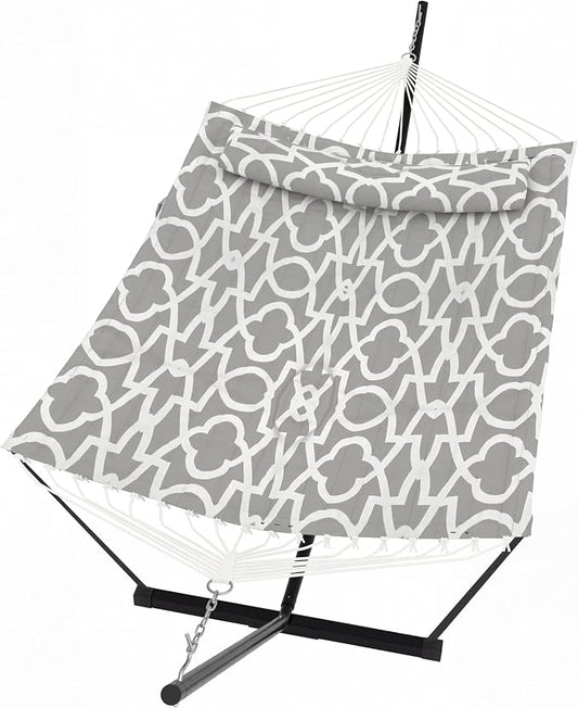 IDEALHOUSE Double Hammock with Stand, 2 Person Outdoor Hammock, 450 Lb Capacity, Pillow Included, 12 ft Stand for Patio, Backyard, Poolside, Light Gray