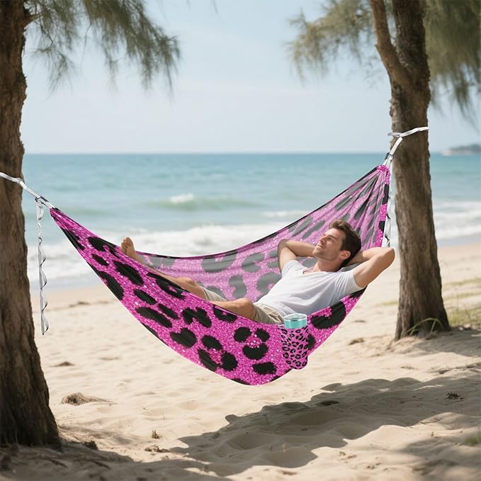 Fake Glitter Leopard Print Rose Red 330lb Capacity Outdoor Hammocks with Portabl Carry Bag Hanging Hammock for Indoor Outdoor Patio Bases para hamacas para adultos