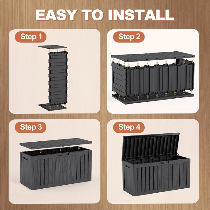 EFU Outdoor Storage Box 120 Gallon Deck Box (Indoor & Outdoor) Lockable UV Resistance Waterproof Resin Storage Bin Storage Box for Outdoor,Patio Storage With Support Rod(Black)