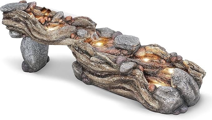 Jocoevol 60" Long Cascading Outdoor Rock Water Fountain, 5-Tier Tranquil River Waterfall, Realistic Rock Design, Serene Flowing Water Sound for Outdoor Garden, Patio, Landscaping, Home Decor