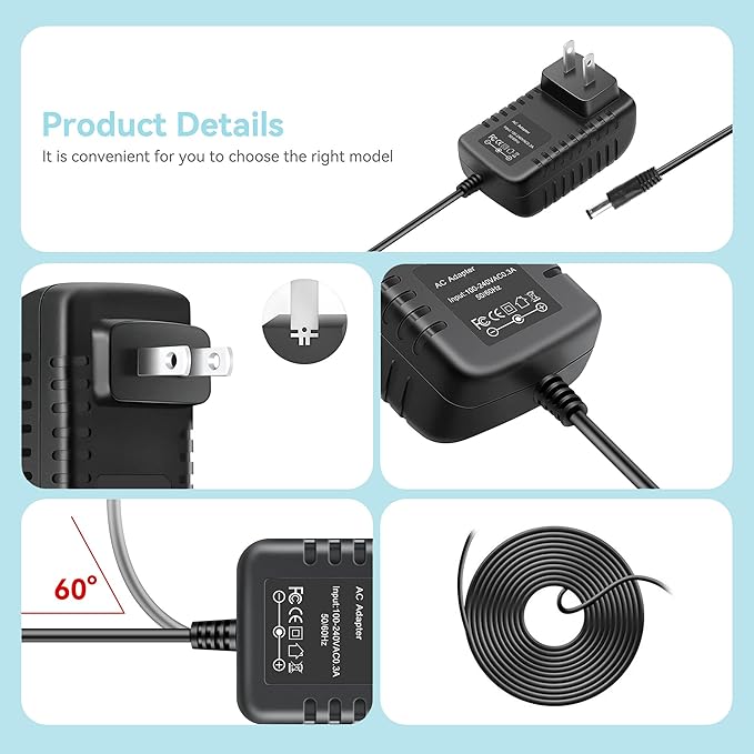 12V AC Power Adapter Compatible with Ivation Multipurpose Portable Spray Washer Power Cleaner, HUAHE Portable Power Cleaner; Charger Compatible with 20V Handheld Pressure Washer