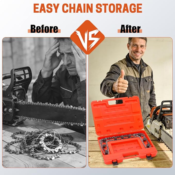 Chainsaw Chain Storage Case, Portable Chain Holder Box with Tool Storage Tank, Universal Saw Chain Organizer for All Chainsaw Chains