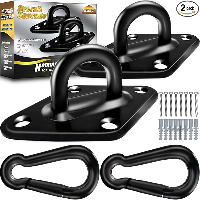 Stainless Steel Hammock Hanging Kit, 1700lb Capacity, 2pcs 10MM Hooks for Porch Swing, Hammock Chair, Wall Ceiling Mount