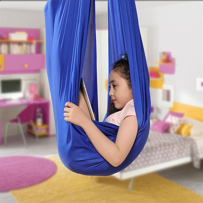 Kids Outdoor Indoor Swing Hammock for Autism, Therapy with Special Needs, Cuddle Chair Ideal for Sensory Integration Childhood Precious Memory (Color : Royal Blue, Size : 150x280cm/59x110in)