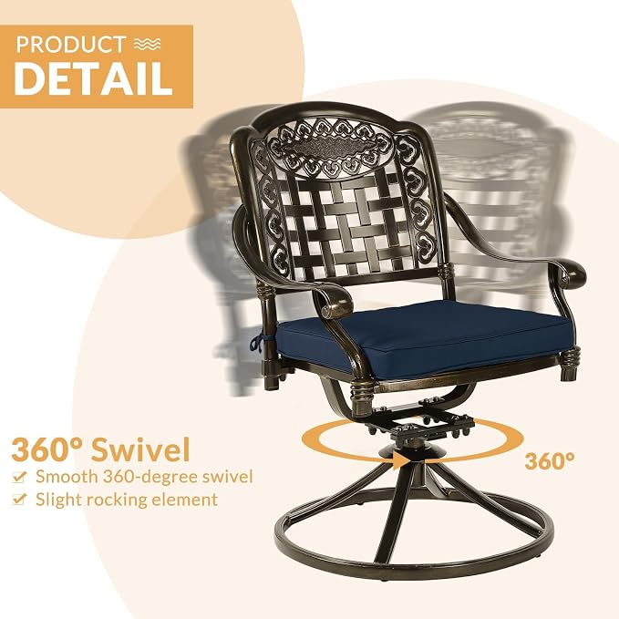 9-Piece Patio Dining Set, Outdoor Patio Table and Chair Set of 84” Oval Cast Aluminum Dining Table with Umbrella Hole, 8 Patio Dining Swivel Chairs Padded, Patio Funiture Set, Navy