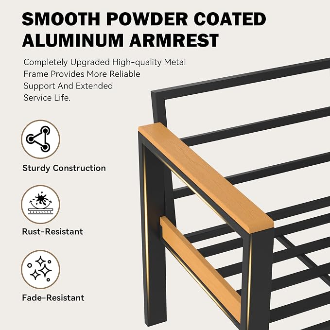 HOMREST Oversized Patio Furniture Set Ottoman with Coffee Table, 2-Piece Aluminum Footstool w/Removable Cushion, Multipurpose Footrest Additional Seating, Set of 2 for Patio Deck (Gray)