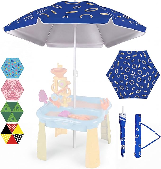 Dansydaisy Beach Umbrella for Water Table, Picnic Table Shade, 47 Inch Replacement Portable Outdoor Umbrella, UV Protection for Sand Play Camping Patio Garden, Tables Not Included