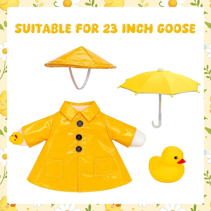Yellow Raincoat Goose Outfits Porch Goose Waterproof Clothes with Umbrella Hat Rubber Duckie Fits 23" Geese Statue for Spring Summer Garden Lawn Patio Yard Outdoor Decor (Rubber Duckie)