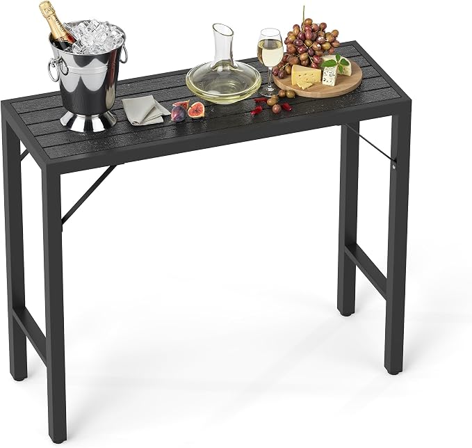 Outdoor Bar Table, 39” Patio Bar Height Table, Bar Counter Pub Dining Table with Waterproof Top for Balcony, Garden, Yard, Poolside (Black)