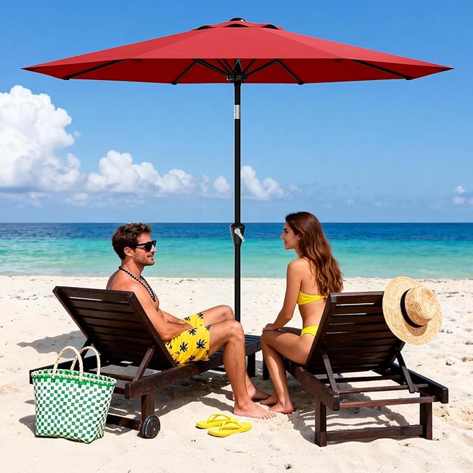 Garvee 10FT Patio Umbrella - Outdoor Table Umbrella with Smooth Crank Lift, Push Button Tilt and 8 Sturdy Ribs - Market Umbrella UV Protection Waterproof for Pool, Deck, Yard, Garden