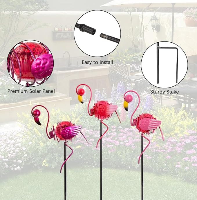 Stargarden 3 Pack Garden Solar Lights, Flamingo Solar Figurine Lights, Decorative Garden Stakes Waterproof Yard Decorations Outdoor for Pathway, Patio