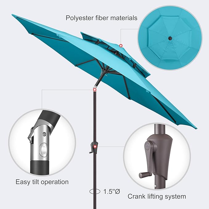 Jarka&Co 9ft Patio Umbrella Outdoor - 2 Tiers Table Outdoor Umbrella with Push Button Tilt Waterprool UV Protection, Sun Umbrella for Pool, Porch, Garden, Deck, Backyard (Aqua Blue)