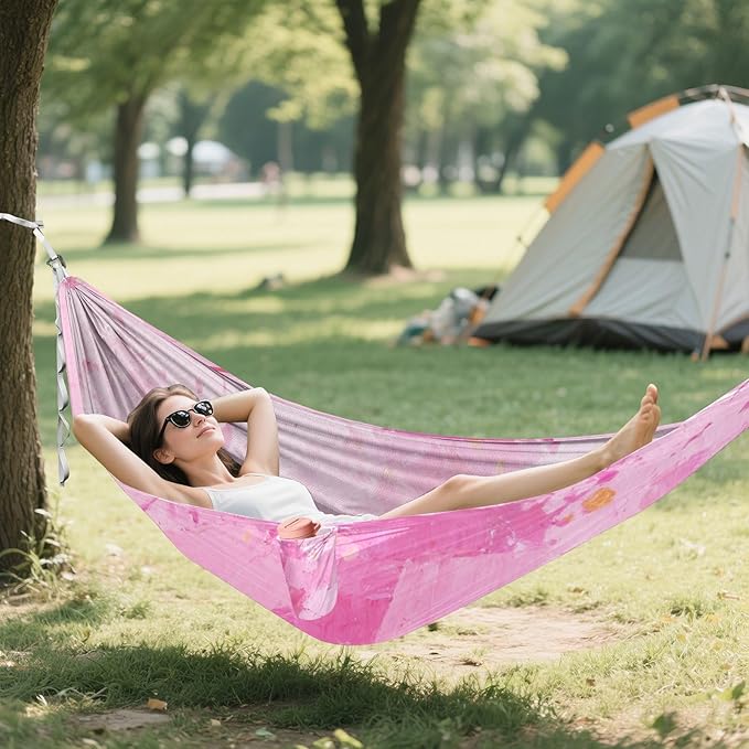 Abstract Art Square Splash Ink Pink Outdoor Hammock with Portabl Carry Bag Cloth Hammock for Indoor Outdoor Patio