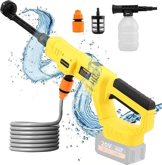 Cordless Cleaner Tool for Dewalt 20V Max Battery, Portable Handheld Car Cleaner 1000PSI with 6-in-1 Nozzle & 16.5FT Drain Hose for Patio Car Floor Fence Deck Indoor(Battery Not Included)