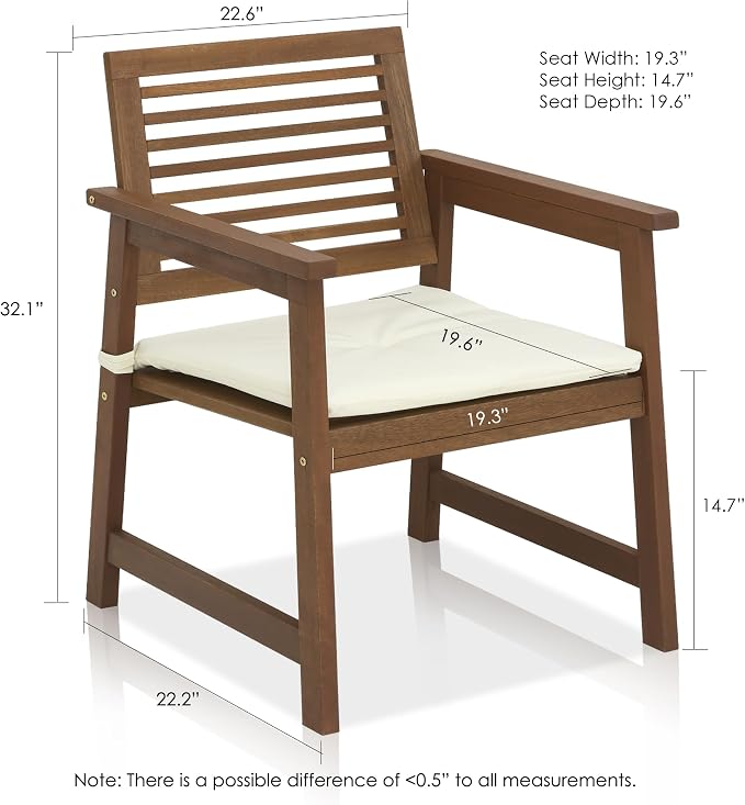 Furinno TIOMAN Patio Chair, Set of Two, Outdoor Lawn Chair, Armchair with Cushion, for Patio, Garden, Porch, Light Wood