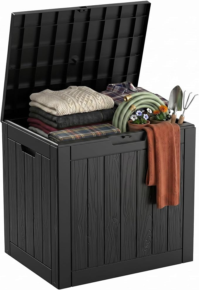 35 Gallon Waterproof Outdoor Storage Box,Deck Boxs for Outdoor and Indoor Use,Deck Storage Box for Picnic Supplies,Gardening Tools,Lockable and Easy to Install(Black)