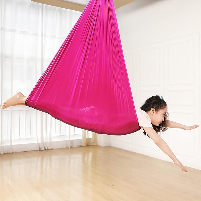 Kids Sensory Therapy Swing Hammock Children's Swing Hammock Indoor Elastic Cuddle Pod Swing for Autism Boys Girls with ADHD SPD Asperger's Sensory Integration Special Needs (Rose Red)