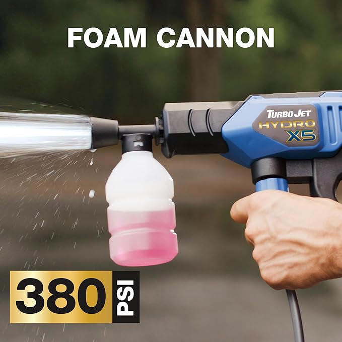 Turbo Jet® HydroX5TM Pro+ Cordless Pressure Washer – 380 PSI | 21V 5000mAh Battery | Dual Water Source | Portable Pressure Washer for Cars, Patios, Bikes & More