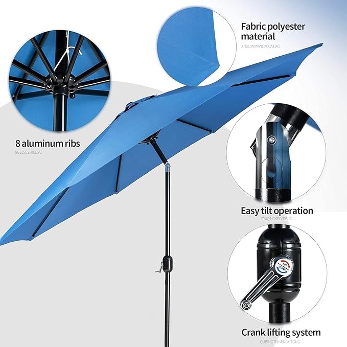 Incbruce 7 Pcs Outdoor Dining Set Wrought Iron Patio Dining Set with Sky Blue Umbrella, Dining Furniture Set (6 Dining Chair and 1 Rectangular Table with 1.57" Umbrella Hole) -Metal Tabletop