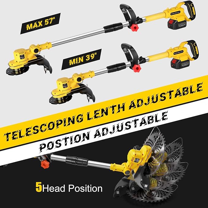 Weed Wacker Cordless for Dewalt 20V MAX Battery, 4-in-1 Battery Powered Weed Eater, String Trimmer with 5 Types of Blades, for Lawn, Yard and Bush Trimming (No Battery)