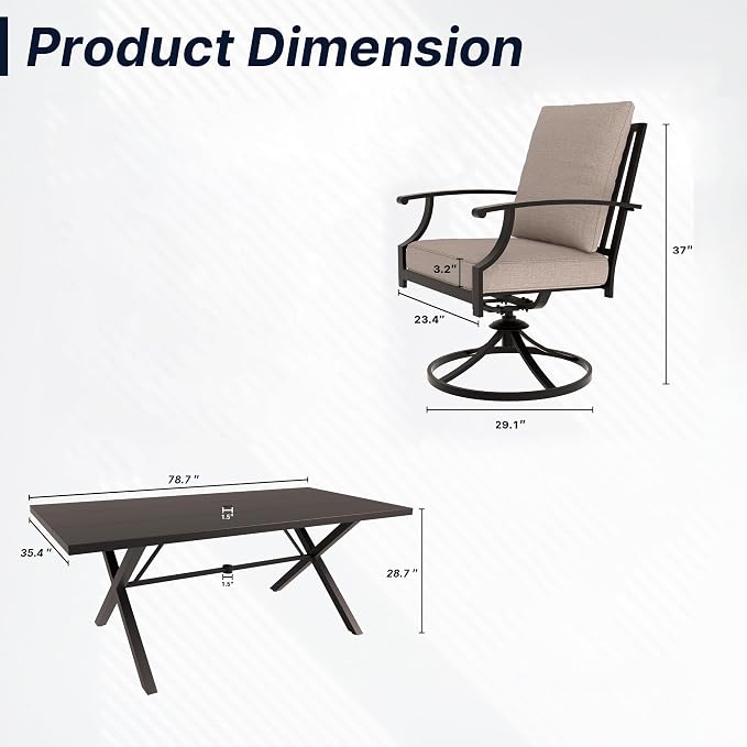 9 PCS Outdoor Patio Dining Set,Patio Table and Chairs Metal Outdoor Patio Furniture Set with Umbrella Hole,Dining Table Set with 8 Swivel Chairs for Deck,Backyard and Garden,Brown