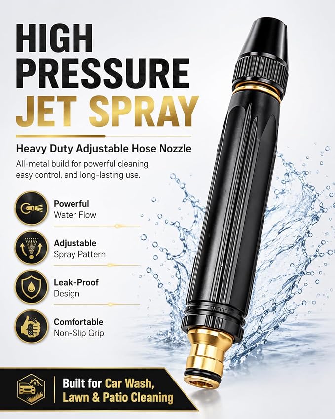 Home High Pressure Car Wash Water Gun Washing Cannon Connector Set Direct Spray Power Jet Water with Three Spray Modes Multi Function Watering Sprayer Cleaning Yard Pets Car Booster Nozzle