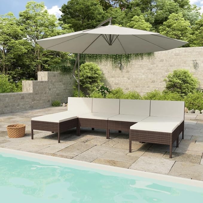 Patio Lounge Set with Cushions,Outdoor Patio Furniture,Outdoor Chat Conversation Set,Garden Furniture Sets,for Patio,Backyard,Garden,Outdoor,6 Piece Poly Rattan Brown