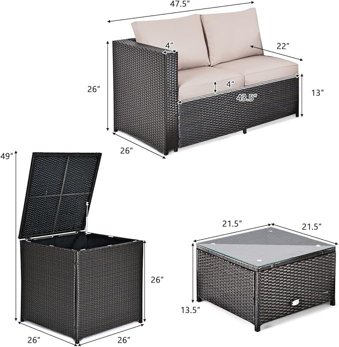 DORTALA 8 Pieces Outdoor Patio Furniture Set, Weather Resistant PE Rattan Conversation Set with Loveseats, Outdoor Sectional Sofa Set with Comfy Cushions for Garden and Poolside, Brown