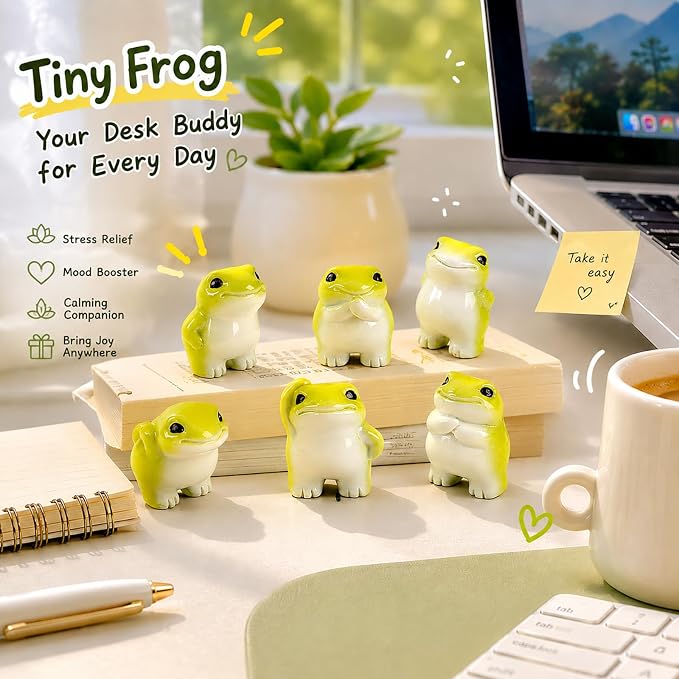 Set of 6 Mini Resin Animals Frogs Figurines, Mini Resin Figures Tiny Animals Bulk Miniature Figures to Hide Tiny Frog Statue Decorations for Desk Decoration & DIY Craft Décor