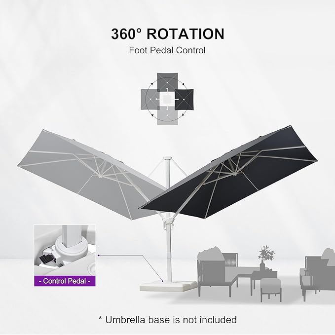 PURPLE LEAF 10 FT Patio Umbrella White Cantilever Umbrella Aluminum Square Outdoor Offset Umbrella Hanging Windproof with 360° Rotation for Garden Deck Pool, Light Grey