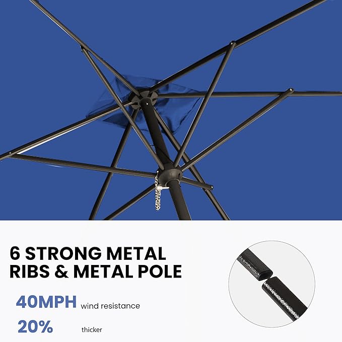 6.5x10FT Rectangular Patio Umbrella with Push Button Tilt & Crank Lift for Garden,UV Protection Outdoor Umbrella for Deck,Pool and Yard,Blue