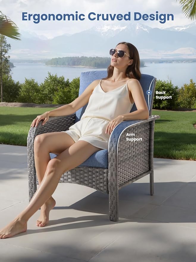 8-Piece Outdoor Patio Furniture Set with Swivel Chairs, Outdoor Conversation Wicker Sofa with Coffee Table, Rattan Couch for Deck Yard Poolside, Blue