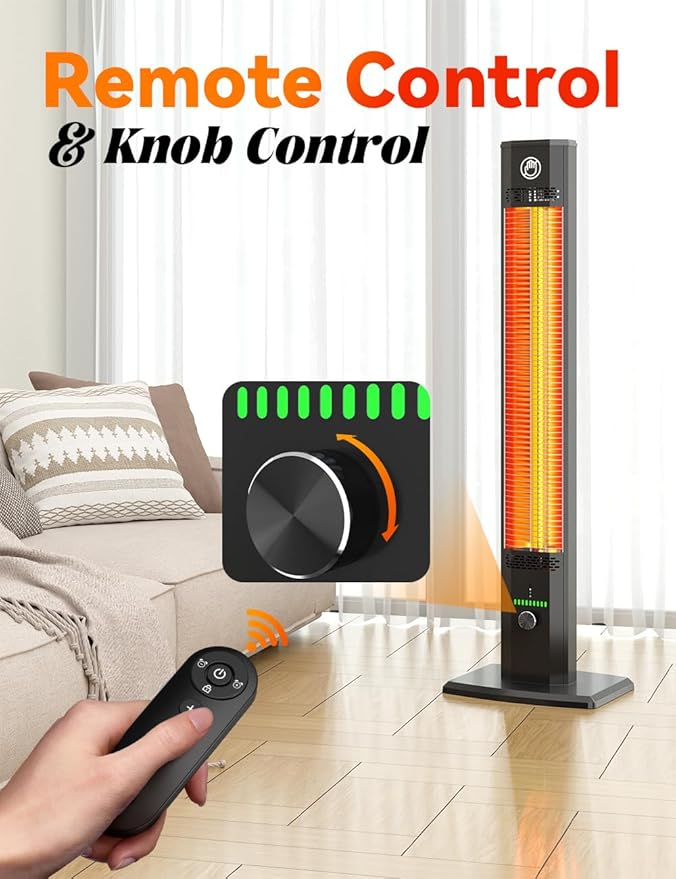 42INCH Outdoor Heater, 9Heat Levels & 540Min Timer, Child Safety Lock, IP65 Waterproof Garage Heater, 1500W Infrared Heating,Tip-Over&Overheat Protection,Patio Heaters for Outdoor Use Indoor