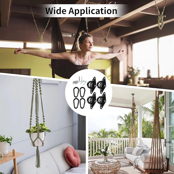 4 PCS Hammock Hooks with Mountaineering Buckles, Stainless Steel Hanging Kits, Hammock Hooks Heavy Duty Kits with Screws, Hammock Hooks for Wall Ceiling Mount Indoor Outdoor