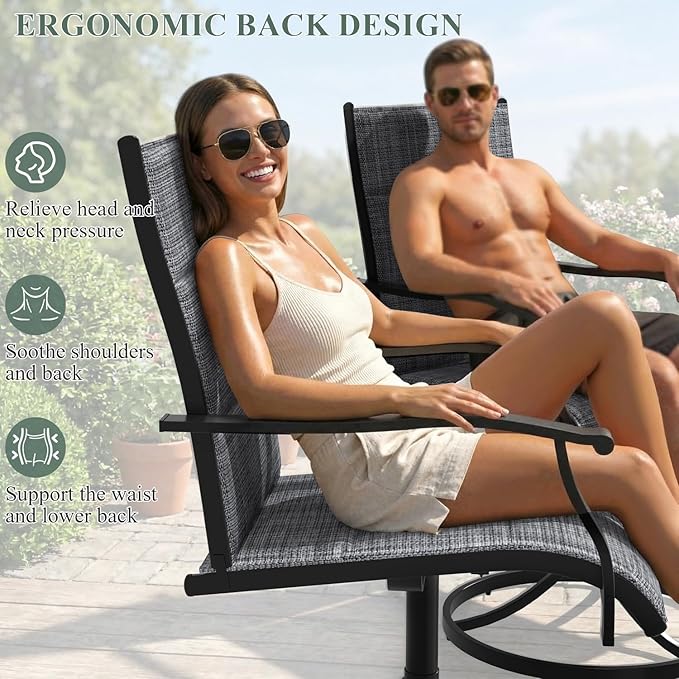 9 Pieces Patio Table and Chairs Set, 59.6" Square Dining Table with Umbrella Hole, 8 High Back Textilene Swivel Chairs,Dining Table Set for 8,Outdoor Furniture for Porch Deck Yard Balcony, Grey
