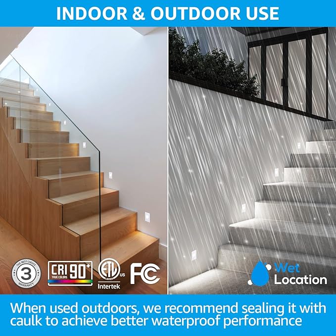 LEONLITE 5CCT 120V LED Step Lights, 3.5W 150LM 5%-100% Dimmable Indoor Outdoor Waterproof Vertical Stair Light, 2700K/3000K/3500K/4000K/5000K Selectable, CRI90, ETL, Aluminum, White, Pack of 6