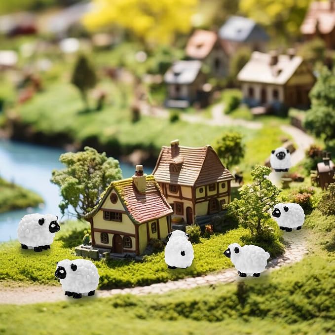 Bbiamsleep 20 Pcs Mini Sheep Figurines Miniature Plastic Sheep Figurines | Tiny Sheep Figurines Small Sheep Figurines Little Sheep for Fairy Garden Micro Landscape Decor Cake Topper