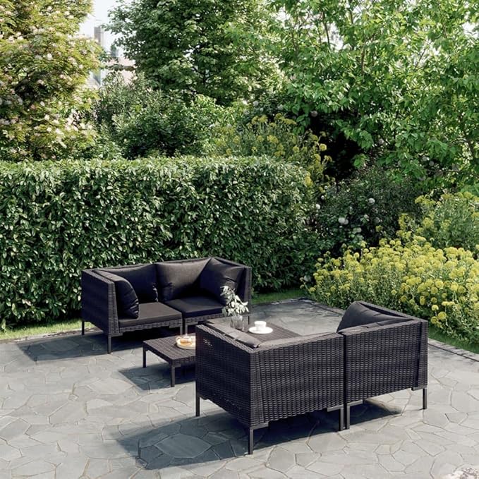 Patio Lounge Set with Cushions,Outdoor Table and Chairs Set,Terrace Conversation Set Furniture,Outdoor Furniture,for Garden,Backyard,5 Piece Poly Rattan Dark Gray