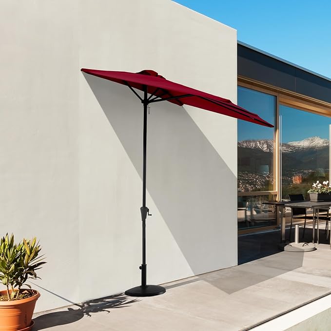 COBANA 7.5’by 4’Half Rectangular Outdoor Patio Umbrella for Patio, Balcony, Garden, Deck, Dark Red