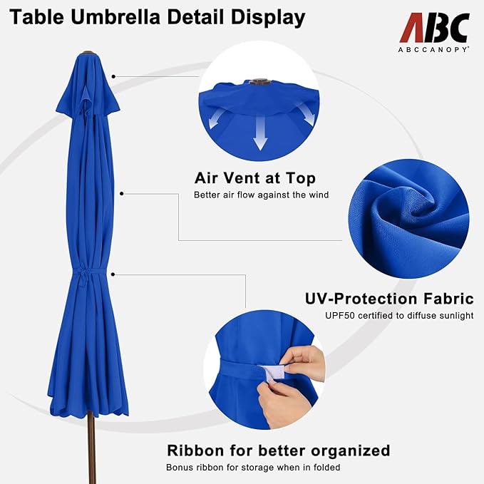 ABCCANOPY 7.5ft Scalloped Patio Umbrella, Outdoor Table Umbrella with Tilt and Crank, Fiberglass Ribs Deck Umbrella for Patio, Pool, Garden, Picnic (Royal Blue)