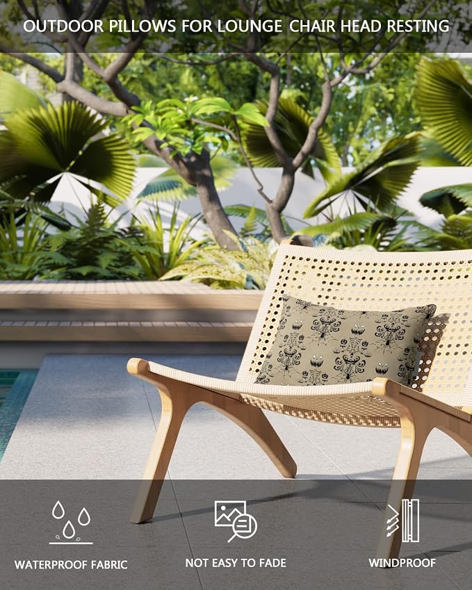 Outdoor Pillows Covers with Inserts Halloween Araneid Vintage Background Waterproof Recliner Pillow with Adjustable Strap Throw Pillows for Patio Furniture Pool Lounge Chair, 11x16 inch, 1PCS