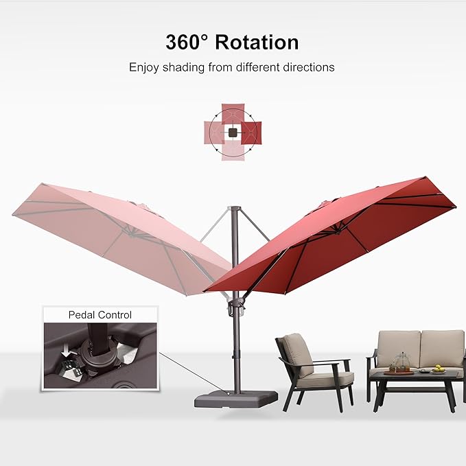 PURPLE LEAF 10' X 10' Patio Cantilever Umbrella Antique Bronze Square Outdoor Umbrella with 360° Rotation and Aluminum Offset Hanging for Garden Backyard Pool, Brick Red