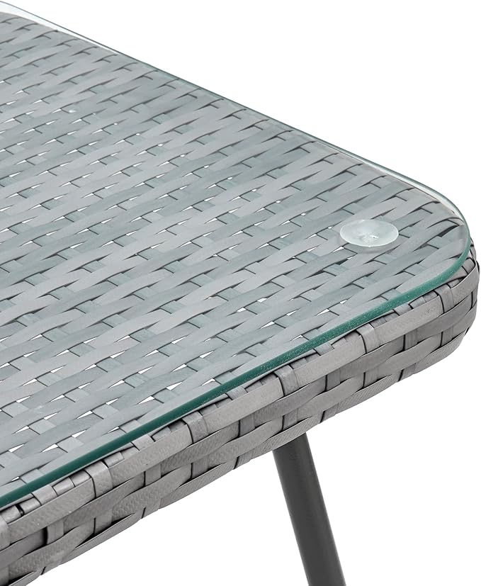 Manhattan Comfort Cannes 3-Piece Patio Conversation Set, Outdoor Furniture | Includes Modern Cushioned Rope Wicker Chairs & End Table, Removable & Washable Cushions, Tempered Glass Tabletop, Grey