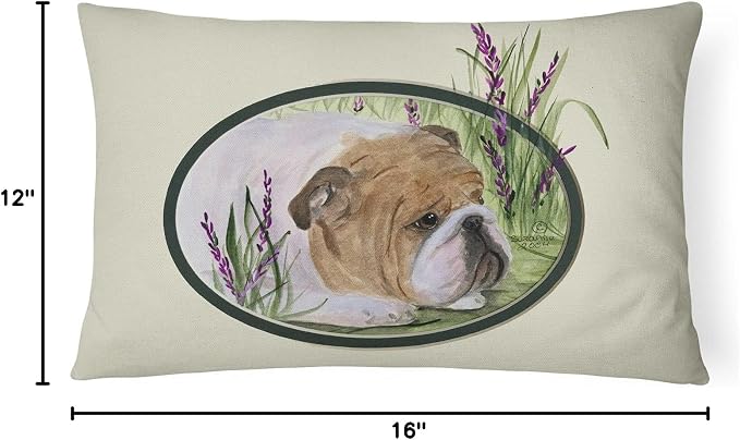 Caroline's Treasures SS8023PW1216 English Bulldog Canvas Fabric Decorative Pillow Machine Washable, Indoor Outdoor Decorative Pillow for Couch, Bed or Patio, 12HX16W