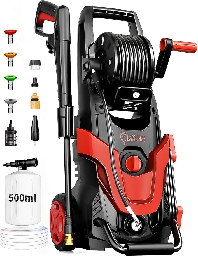 2026Upgraded Pressure Washer 4800PSI w/4 Quick Connect Nozzles, Inlet Hose & Filter&500ML Soap Tank, High Cleaning Machine for Cars/Fences/Driveways/Patios/Home Cleaning,Red